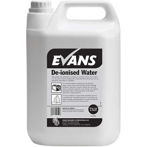  DE-IONISED WATER - EVANS Ideal For Topping Up Batteries in Fork Trucks, Cars and Floor Machines (5L)