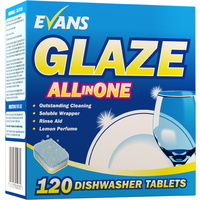 CASE OF 4 x GLAZE ALL IN ONE - EVANS - Machine Dishwasher Tablets (x120 Tablets)