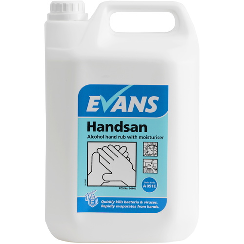 EVANS - HANDSAN - 70% Alcohol Hand Rub Sanitiser Gel with Moisturiser (5L)