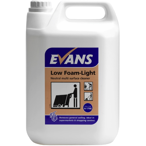 EVANS - LOW FOAM LIGHT - Neutral Multi Surface Scrubber Dryer Detergent / Catering Grade (5L)