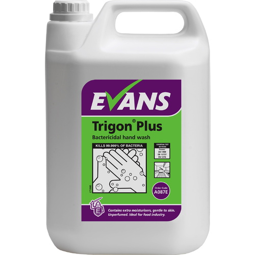 EVANS - TRIGON PLUS - Anti Bacterial, Unperfumed Hand Wash Soap (5L) NEW Formula EN1499, EN13727 & EN1276