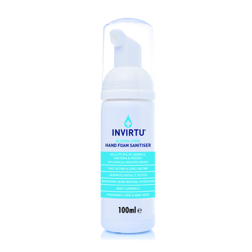 INVIRTU - Alcohol-Free Foam Hand Sanitiser - 100ml Personal Pump Bottle