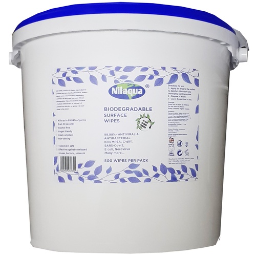 Nilaqua Antiviral Biodegradable Hand and Surface Wipes (500 Tub) Fragrance Free