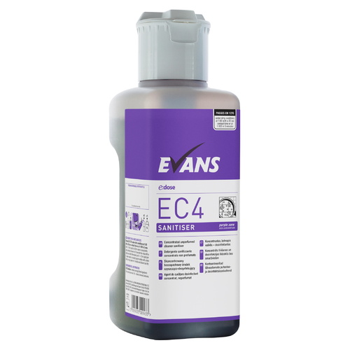 EC4 SANITISER (1L) + TRIGGER BOTTLE - EVANS - Unperfumed Cleaner Sanitiser (Inc Dosing Cap) (PURPLE)
