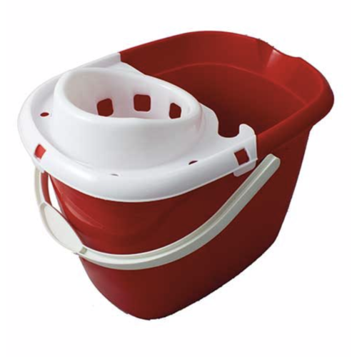 Standard Plastic Mop Bucket 15L with White Wringer RED