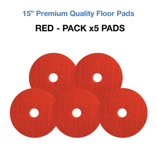 15 Inch Floor Pads - Red Case x5 Light Clean/Buffing Pads