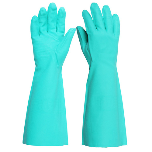 Heavy Duty 45cm Long Sleeve Nitrile Gloves - Chemical Resistant, Food Safe, Grip Finish - LARGE (Green) (x1 Pair)