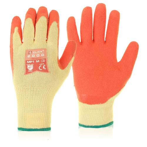 PACK OF 10 PAIRS -  MEDIUM Click Multi Purpose Orange Latex Grip Gloves -MEDIUM