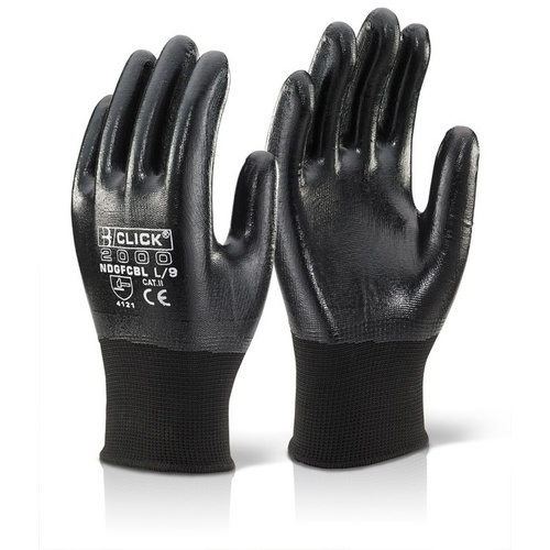 Click Nitrile Fully Coated Manual Handling Grip Gloves Black EN388