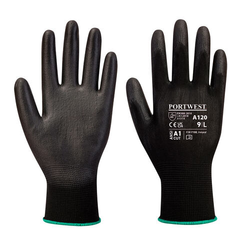 PU Palm Coated Manual Handling Grip Gloves Black