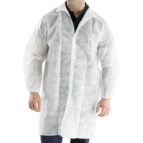 Click Disposable Polypropylene White Visitor Coat Velcro